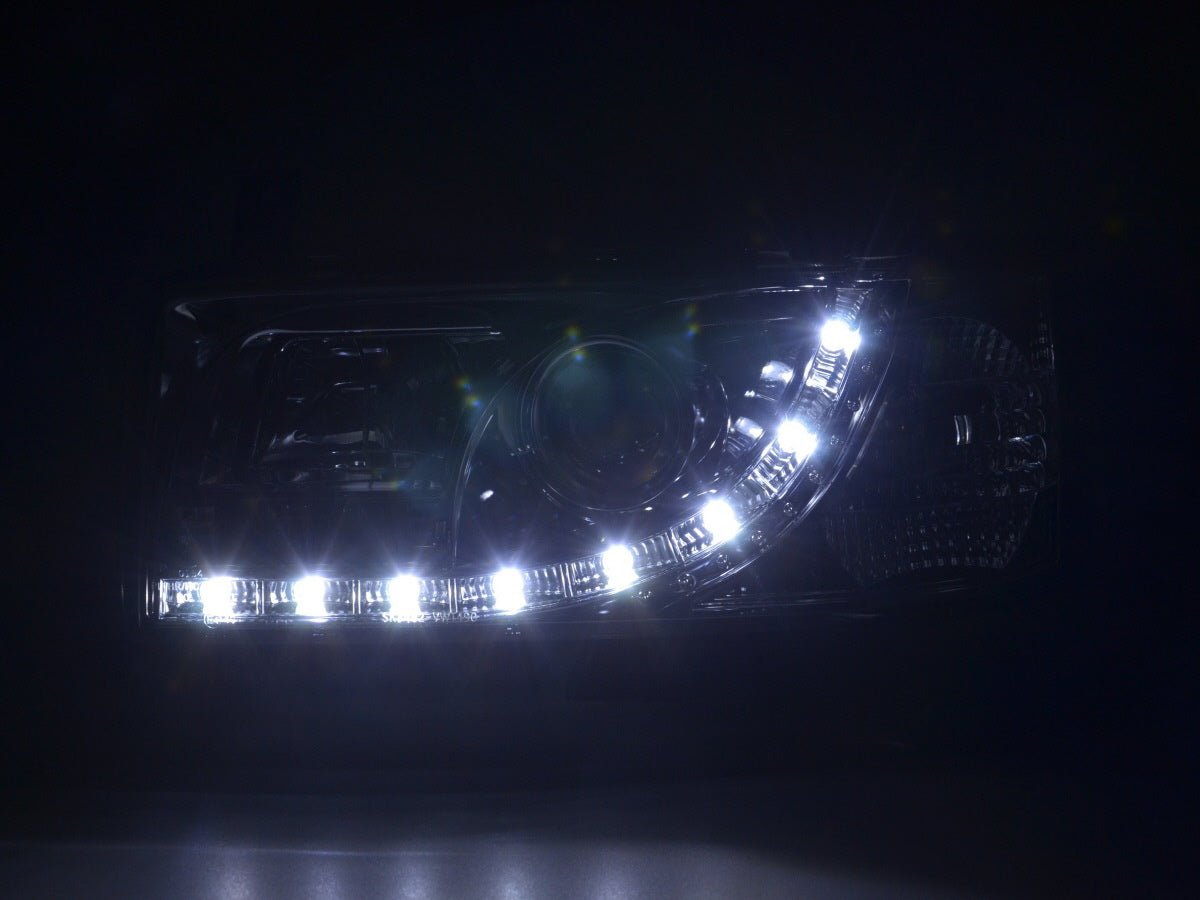 Scheinwerfer Set Daylight LED TFL-Optik VW Bus Typ T4 90-96 chrom für Rechtslenker Scheinwerfer Set Daylight LED TFL-Optik VW Bus Typ T4 90-96 chrom für Rechtslenker